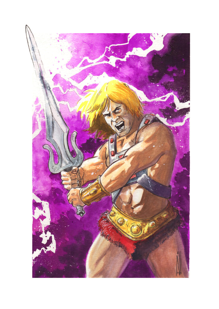 Original en acuarela de He-Man en tamaño A4