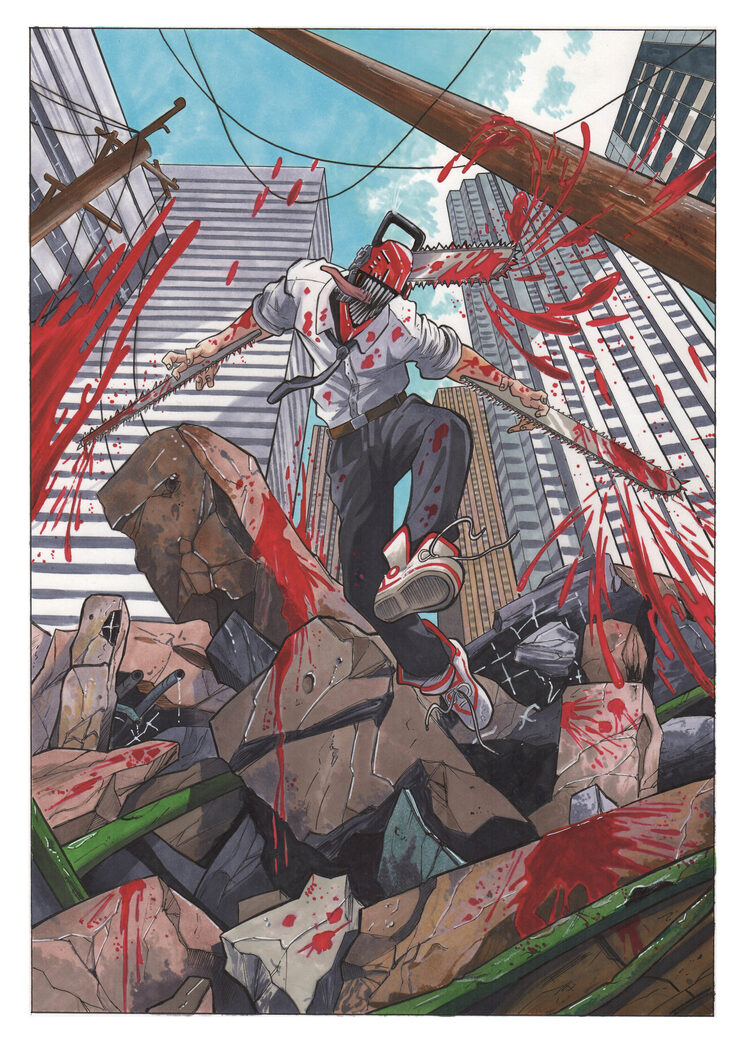 Original a rotuladores de Chainsaw Man en tamaño A3