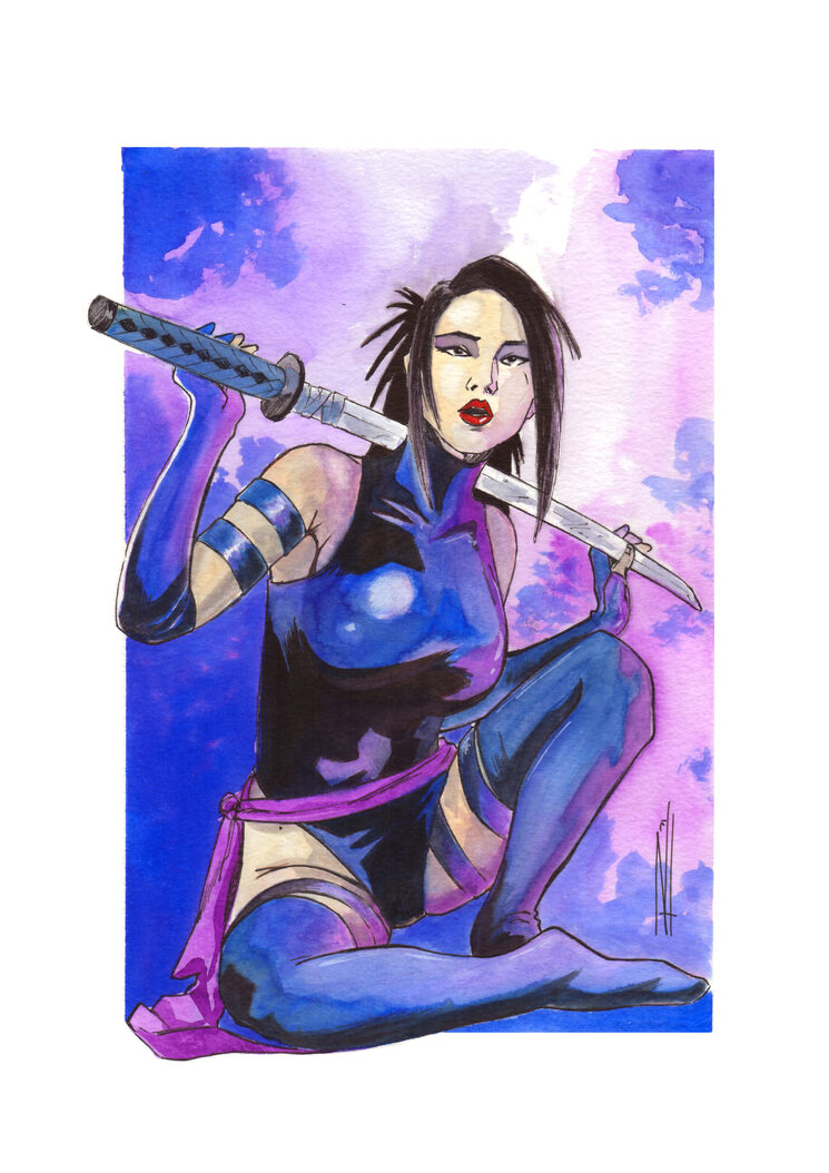 Original en acuarela de Psylocke en tamaño A4 