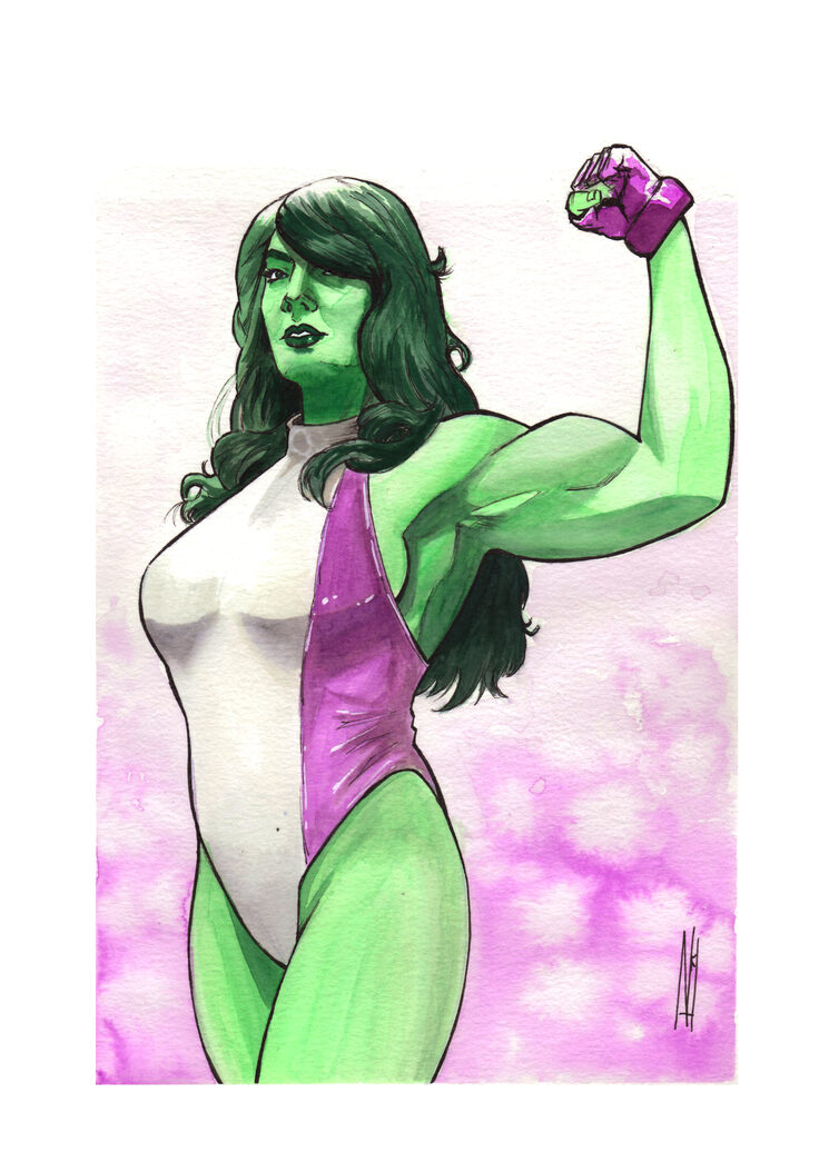 Original en acuarela de She - Hulk en tamaño A4