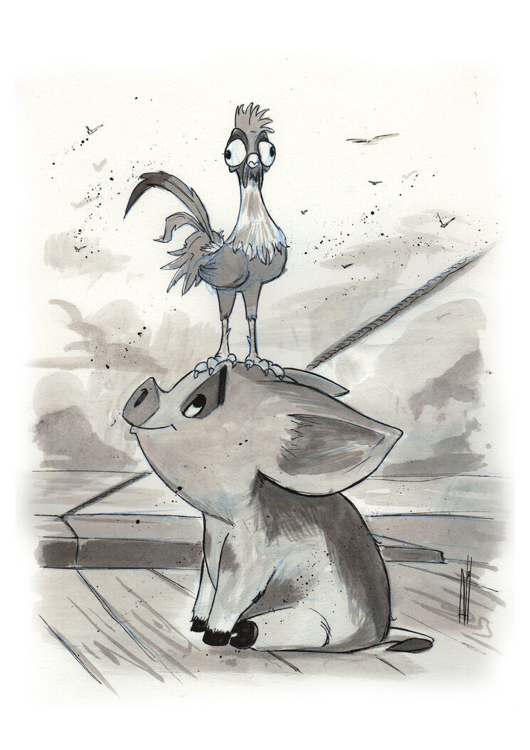 Original a tinta de PUA Y HEY HEY en tamaño A4