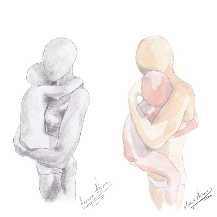 Láminas A5 Maternidad a grafito y acuarela