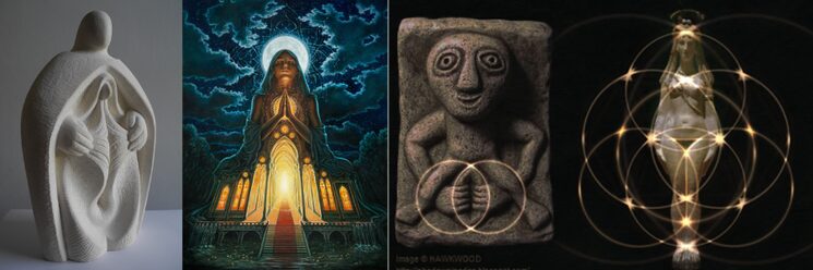 Vulval Madonna de Lucy Churchill, autora desconocida, Sheela Na Gig / vesica piscis