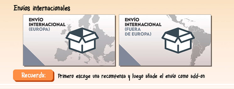 Si quieres un envío internacional, recuerda que has de añadirlo como add-on después de seleccionar la recompensa