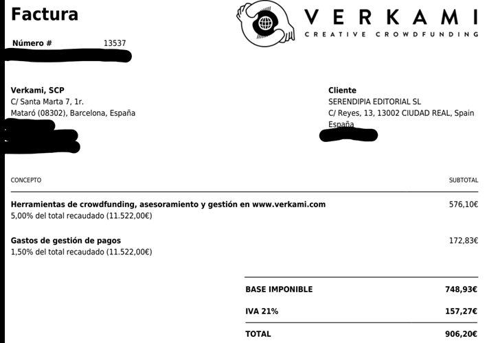 Factura de Verkami