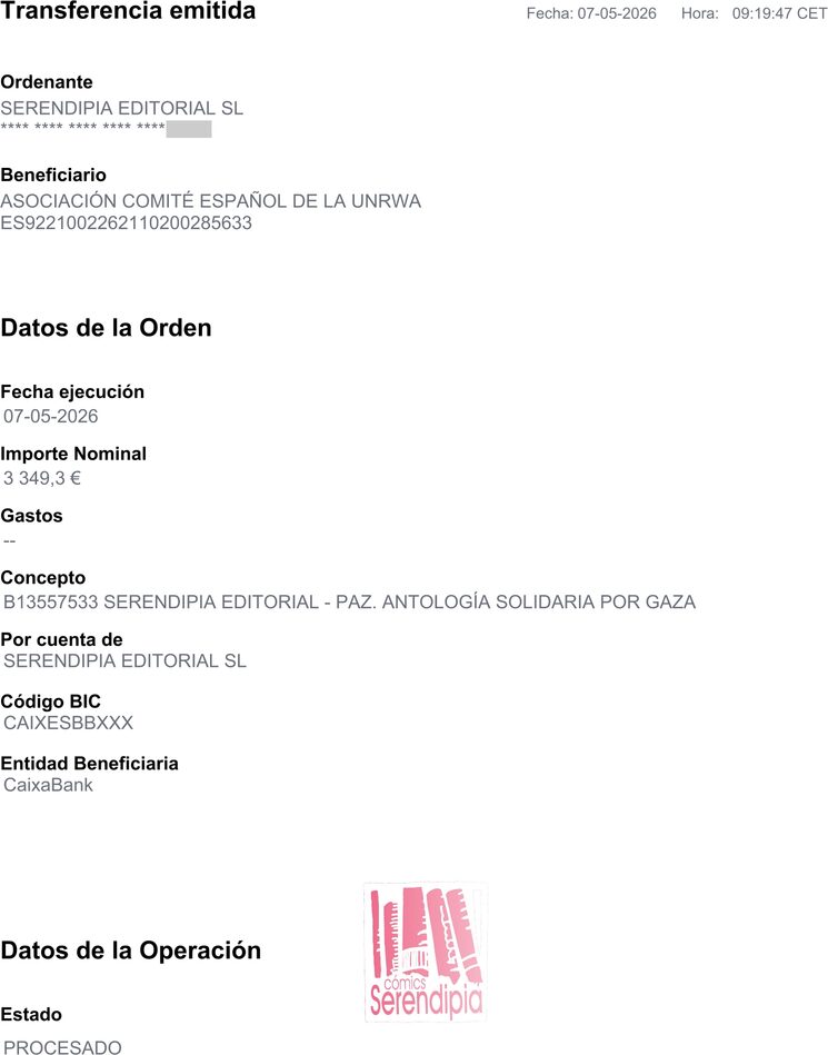 Justificante del ingreso a favor de UNRWA