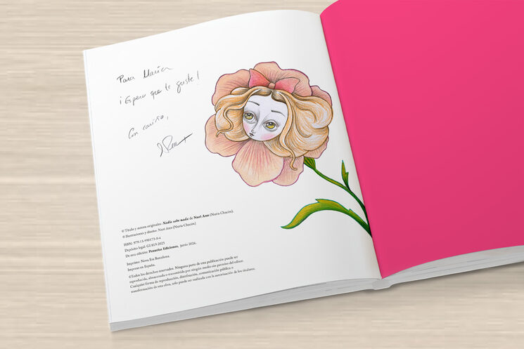 Dedicatoria y dibujo a mano de la ilustradora