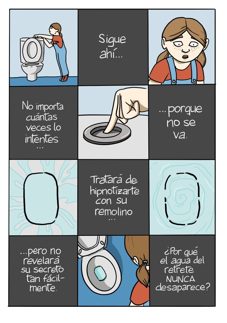 Personaje ficticio con dudas sobre cómo funciona el retrete.