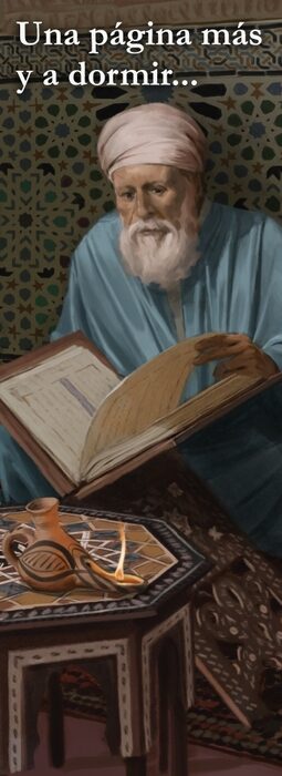 Marcapáginas 7,4x21 cm de un andalusí leyendo. Ilustrado por Daniel Belchí
